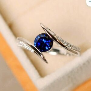 Unique Round Cut Crystal Ring Plated Sapphire and Zircons Size 8.5